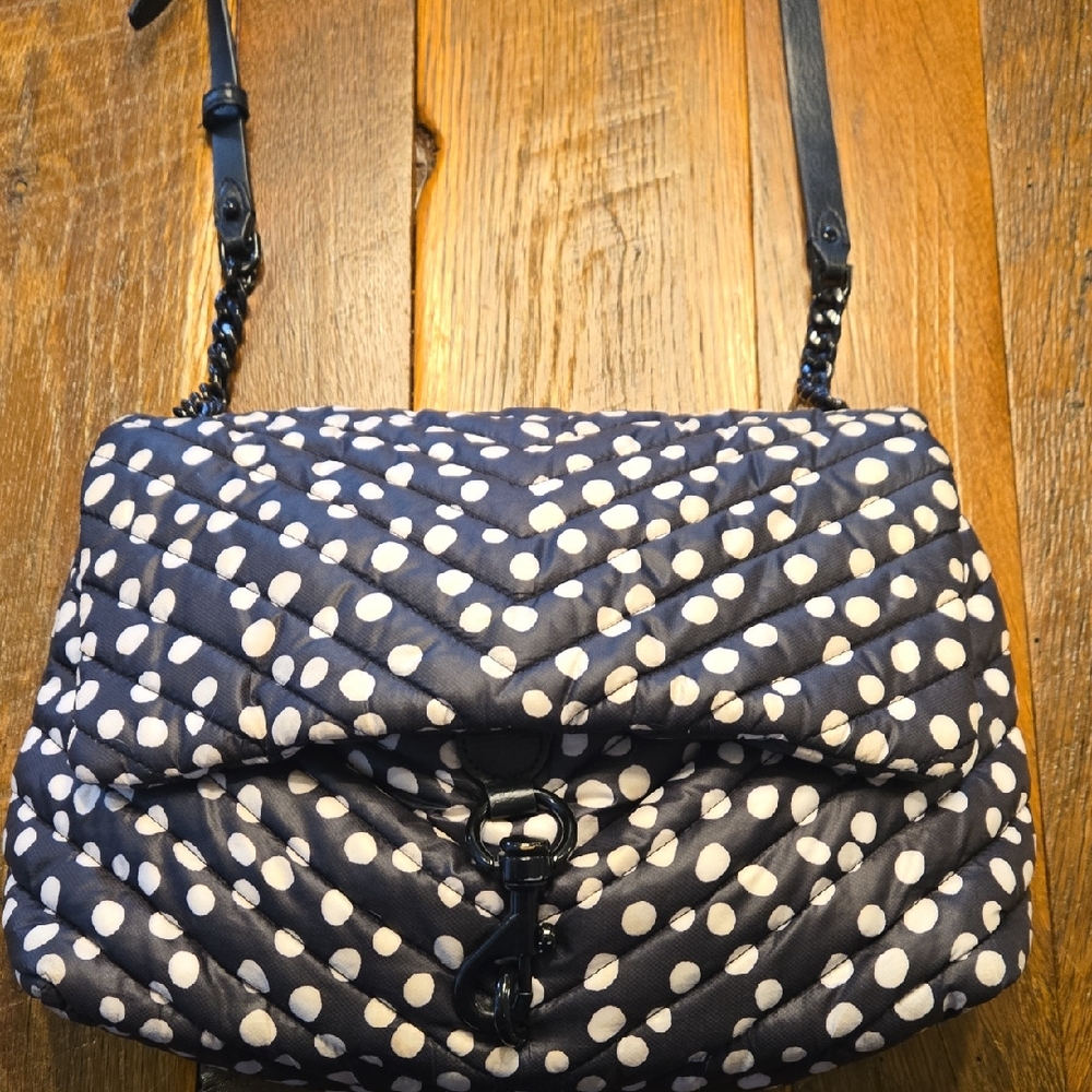 Rebecca Minkoff "Edie" Nylon Crossbody, Black Polka Dot